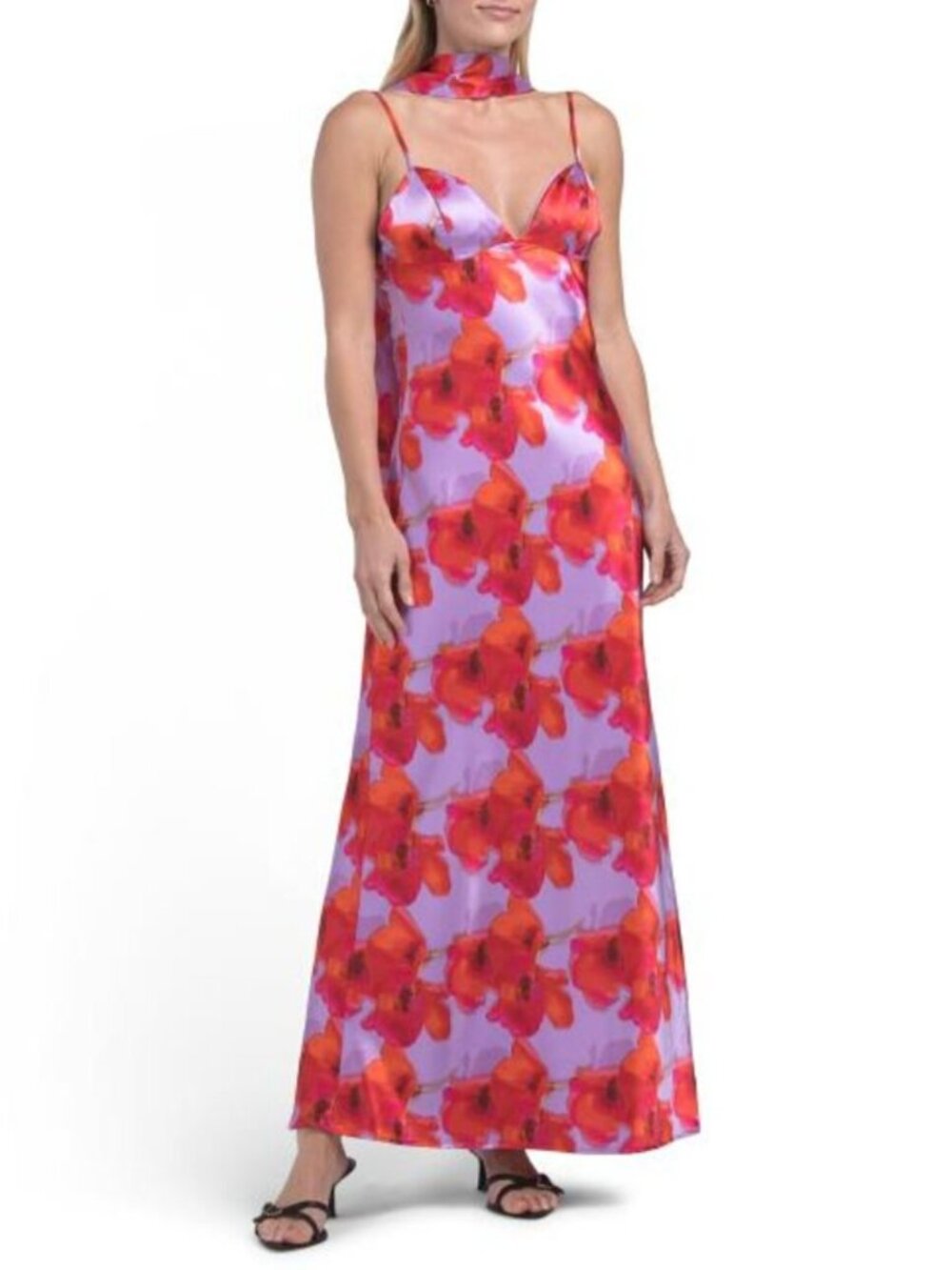 THIRTY THIRTY Satin Maxi Dress With Scarf